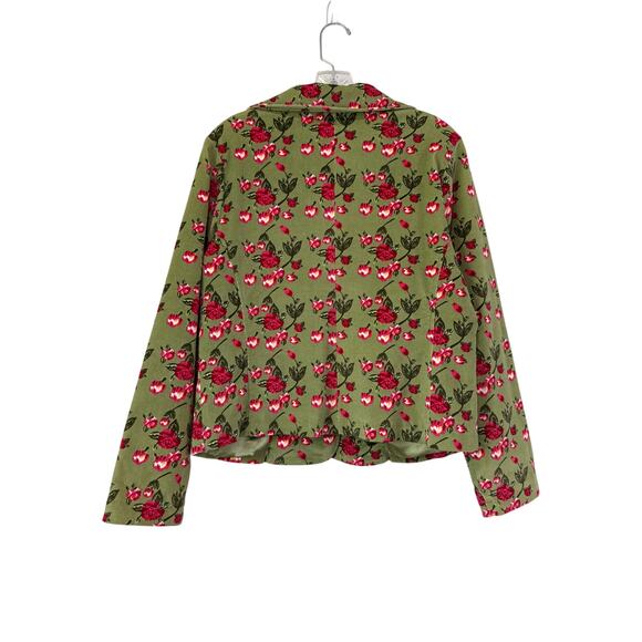 Vintage Inspired Rose Floral Green Corduroy Blazer Jacket Sz M Retro Girl Boss - Picture 8 of 9